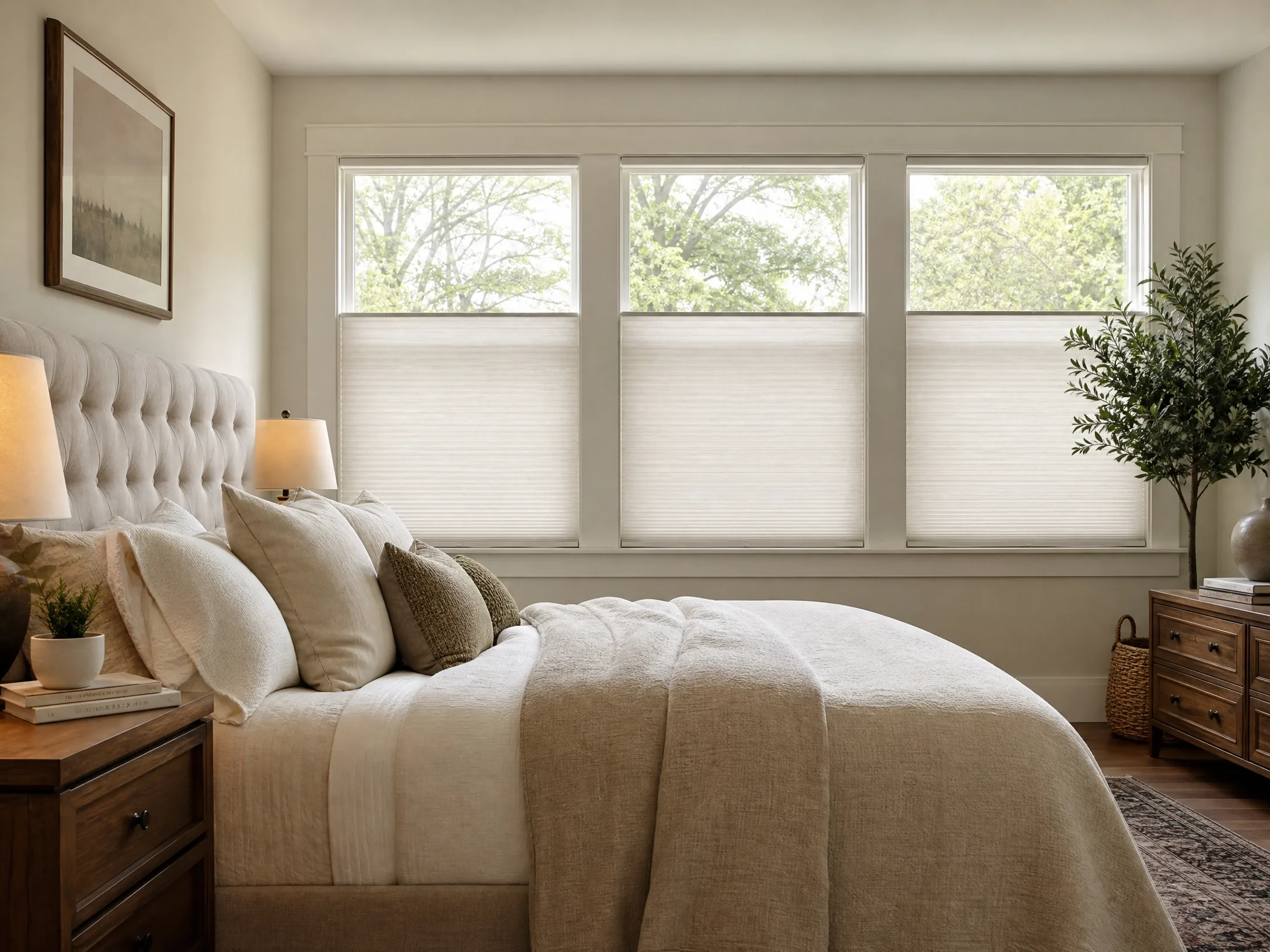 Pleated cellular shades in a bedroom